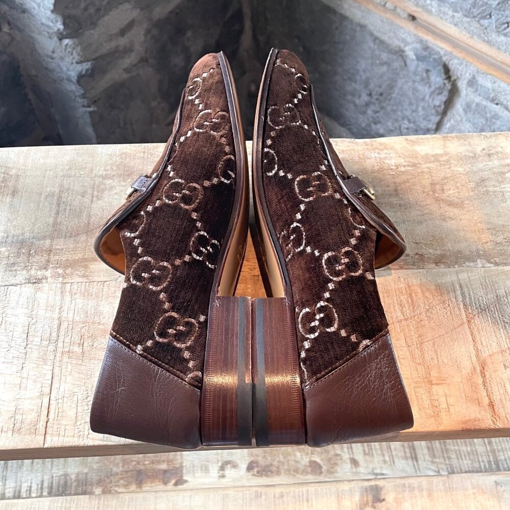 Gucci Quentin Brown Velvet GG Horsebit Loafers - Picture 6 of 10